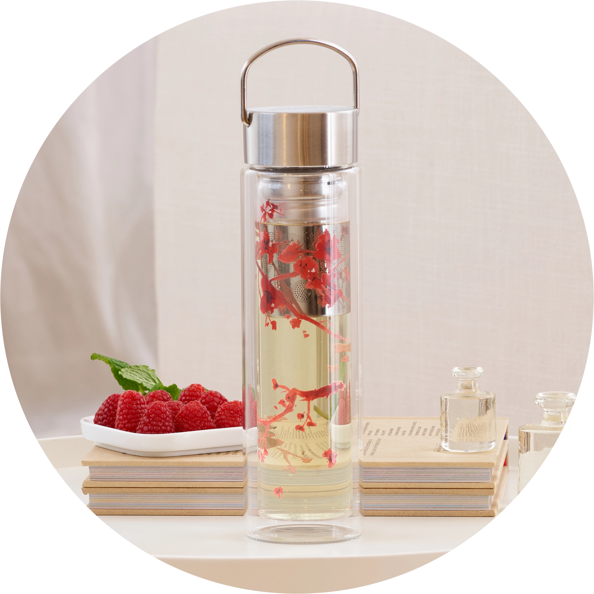 Eigenart glass drinking bottle Flowtea Cherry Blossom